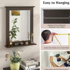 Bathroom Wall Mirror with Shelf, Square Makeup Mirror Wall Hanging Mirror