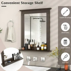 Bathroom Wall Mirror with Shelf, Square Makeup Mirror Wall Hanging Mirror