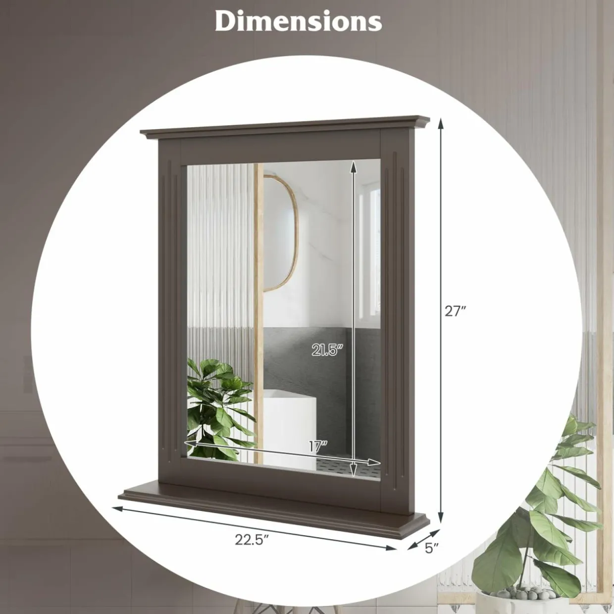 Bathroom Wall Mirror with Shelf, Square Makeup Mirror Wall Hanging Mirror