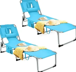 Beach Chaise Lounge Chair with Hole for Face,  for Outdoor Backyard Poolside