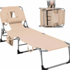 Beach Chaise Lounge Chair with Hole for Face,  for Outdoor Backyard Poolside