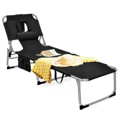 Beach Chaise Lounge Chair with Hole for Face,  for Outdoor Backyard Poolside