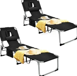 Beach Chaise Lounge Chair with Hole for Face,  for Outdoor Backyard Poolside