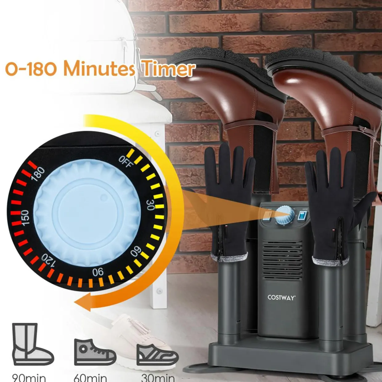 Boot Dryer, Shoe Dryer with 180 Mins Timer & Heating Blower