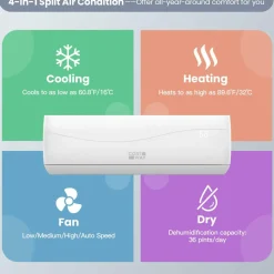 12000 BTU Mini Split Air Conditioner Pre-Charged Inverter Heat Pump System, 17 SEER2 208-230V Wall Mounted Ductless AC Unit Energy Saving