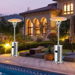 48,000 BTU Outdoor Patio Heater with Wheels, Stainless Steel Propane Heater with Tip-Over & Flameout Protection