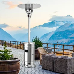48,000 BTU Outdoor Patio Heater with Wheels, Stainless Steel Propane Heater with Tip-Over & Flameout Protection