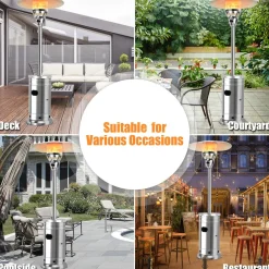 48,000 BTU Outdoor Patio Heater with Wheels, Stainless Steel Propane Heater with Tip-Over & Flameout Protection