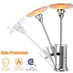 48,000 BTU Outdoor Patio Heater with Wheels, Stainless Steel Propane Heater with Tip-Over & Flameout Protection