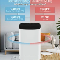 15000 BTU Portable Air Conditioner, with Heat, Auto Swing 4-in-1 AC Unit for Rooms up to 800 Sq.Ft, with Built-in Dehumidifier