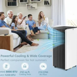 8000 BTU Portable Air Conditioner, 3-in-1 AC Cooling Unit with Remote Control, Dehumidifier & 24H Timer
