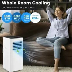 9000 BTU Portable Air Conditioner, 3-in-1 AC Cooling Unit with Remote Control, Dehumidifier, 24H Timer