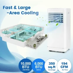 10000 BTU Portable Air Conditioners, Room Air Conditioner with Remote Control
