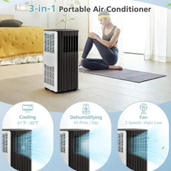 8000 BTU Portable Air Conditioner, 3-in-1 AC Cooling Unit with Remote Control, Dehumidifier & 24H Timer