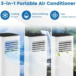 9000 BTU Portable Air Conditioner, 3-in-1 AC Cooling Unit with Remote Control, Dehumidifier, 24H Timer