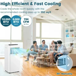 10000 BTU Portable Air Conditioner, 3-in-1 Room AC Unit with Remote Control, Dehumidifier