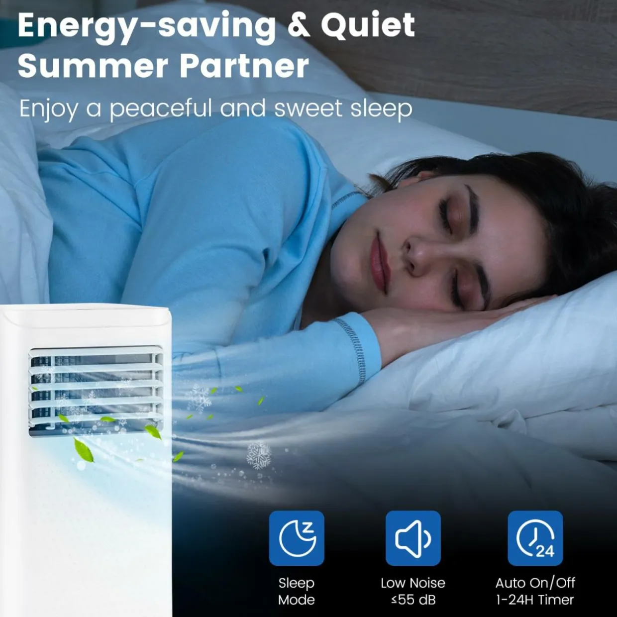 8000 BTU Portable Air Conditioner, Personal AC Unit with Dehumidifier & Fan Mode, Sleep Mode, 24H Timer