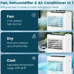 10000 BTU Portable Air Conditioner, 3-in-1 Room AC Unit with Remote Control, Dehumidifier