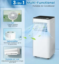 10000 BTU Portable Air Conditioner, with Fan & Dehumidifier Mode, Quiet AC Unit with Sleep Mode