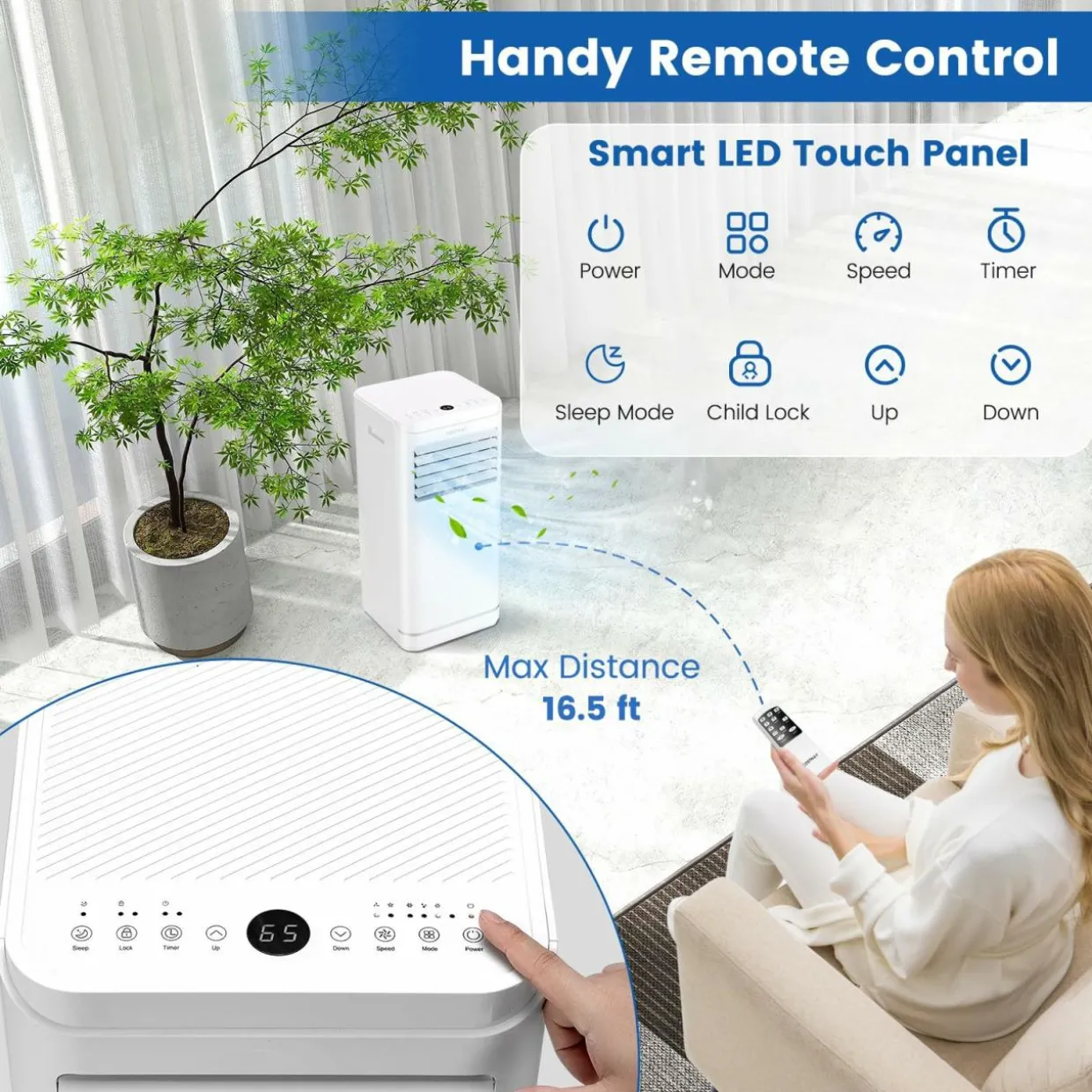 8000 BTU Portable Air Conditioner, Personal AC Unit with Dehumidifier & Fan Mode, Sleep Mode, 24H Timer