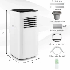 9000 BTU Portable Air Conditioner, 3-in-1 AC Cooling Unit with Remote Control, Dehumidifier, 24H Timer
