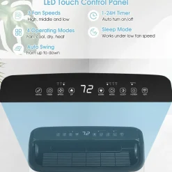 15000 BTU Portable Air Conditioner, with Heat, Auto Swing 4-in-1 AC Unit for Rooms up to 800 Sq.Ft, with Built-in Dehumidifier