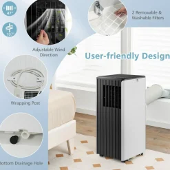 8000 BTU Portable Air Conditioner, 3-in-1 AC Cooling Unit with Remote Control, Dehumidifier & 24H Timer