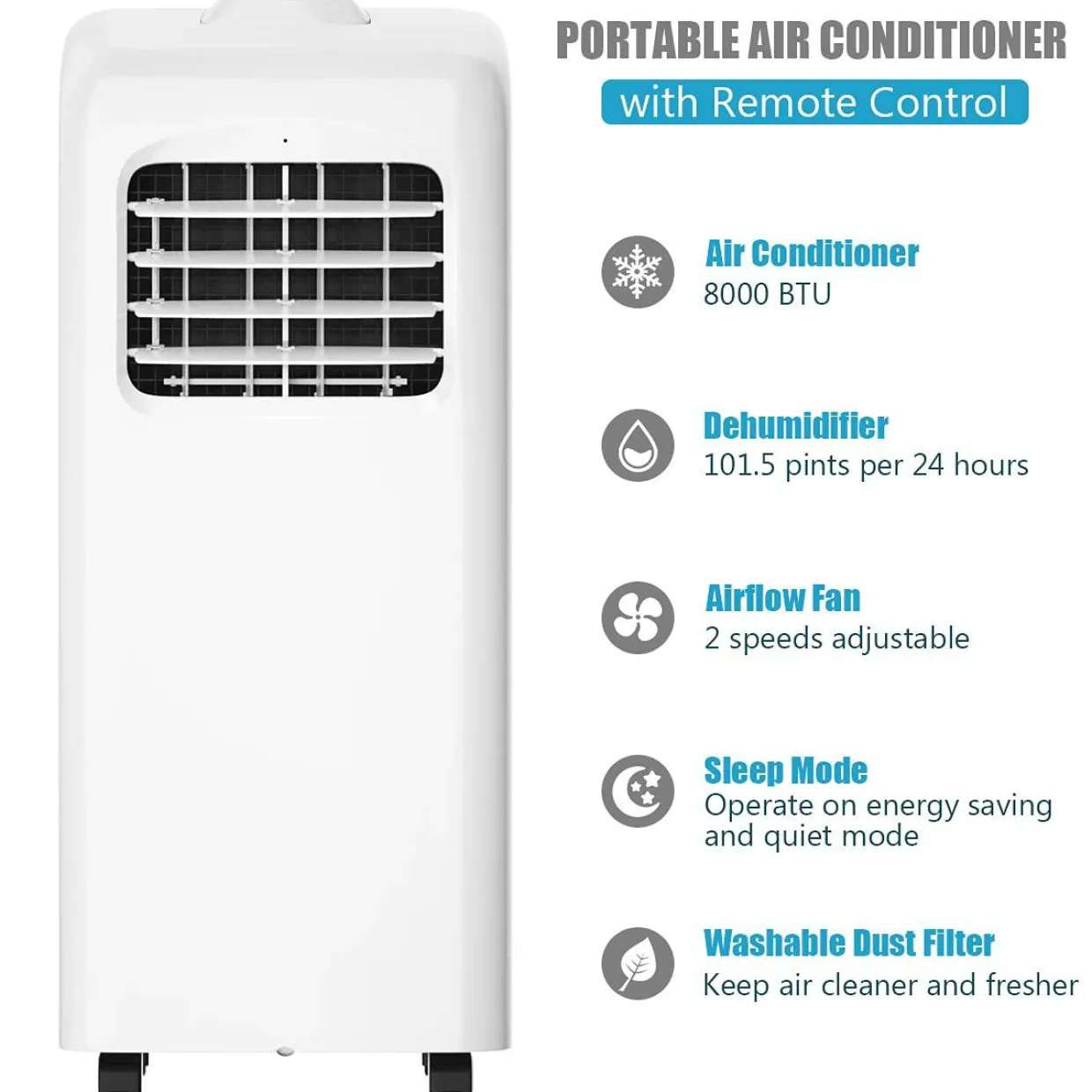 8000 BTU Portable Air Conditioner with Remote Control