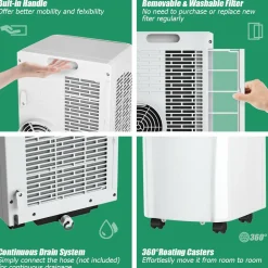 8000 BTU Portable Air Conditioner, 3-in-1 Air Cooler w/Built-in Dehumidifier, Fan Mode