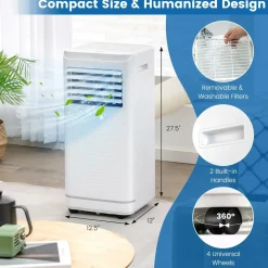 8000 BTU Portable Air Conditioner, Personal AC Unit with Dehumidifier & Fan Mode, Sleep Mode, 24H Timer
