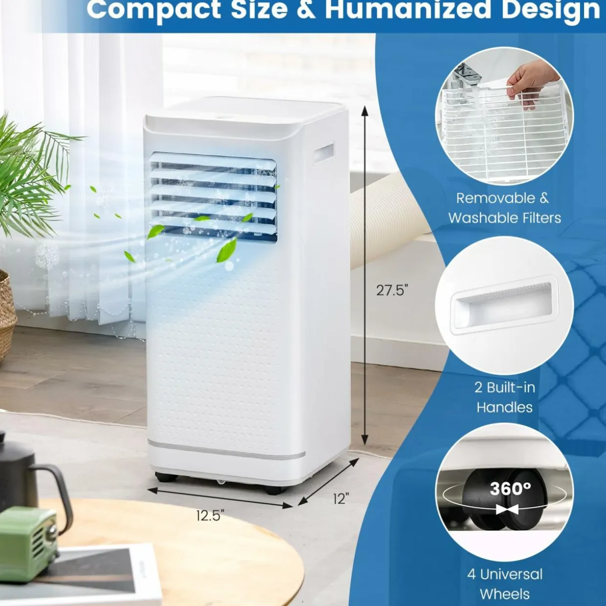 8000 BTU Portable Air Conditioner, Personal AC Unit with Dehumidifier & Fan Mode, Sleep Mode, 24H Timer