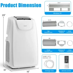 12000 BTU Portable Air Conditioner, with Dual Hose, Remote Control