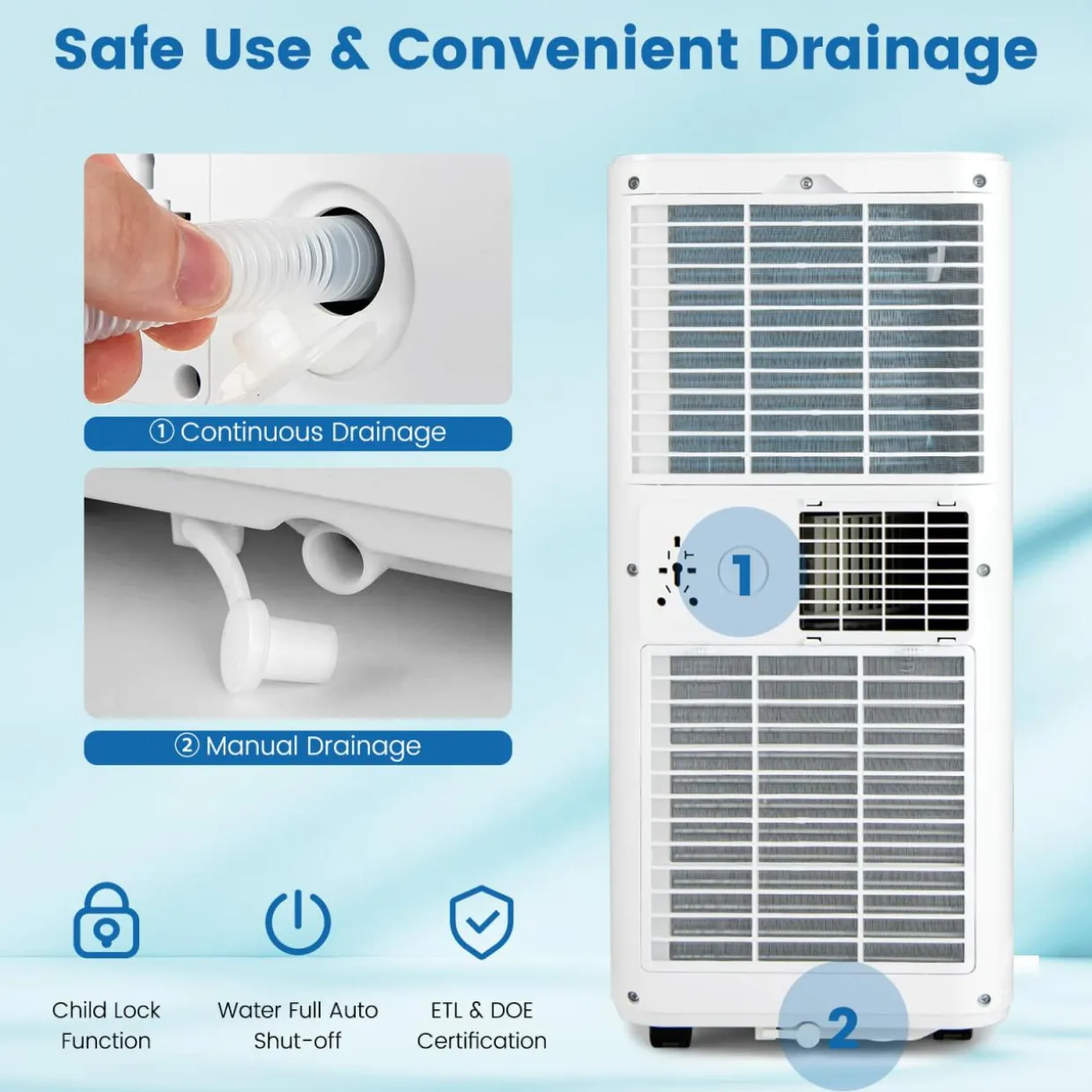 8000 BTU Portable Air Conditioner, Personal AC Unit with Dehumidifier & Fan Mode, Sleep Mode, 24H Timer