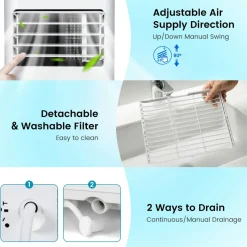 8000 BTU Portable Air Conditioner, 3 in 1 AC Cooling Unit with Remote Control, Dehumidifier, Sleep Mode