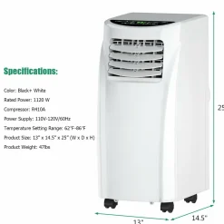 8000 BTU Portable Air Conditioner, 3-in-1 Air Cooler w/Built-in Dehumidifier, Fan Mode