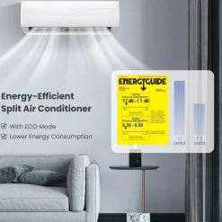 9000BTU Split Air Conditioner & Heater, 17 SEER2 208V-230V Energy Efficient Wall Mount AC Unit w/Heat Pump, Inverter System