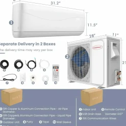 9000BTU Split Air Conditioner & Heater, 17 SEER2 208V-230V Energy Efficient Wall Mount AC Unit w/Heat Pump, Inverter System