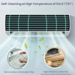 9000BTU Split Air Conditioner & Heater, 17 SEER2 208V-230V Energy Efficient Wall Mount AC Unit w/Heat Pump, Inverter System