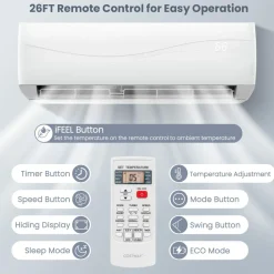 9000BTU Split Air Conditioner & Heater, 17 SEER2 208V-230V Energy Efficient Wall Mount AC Unit w/Heat Pump, Inverter System