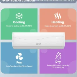 18000Btu/H Mini Wall-Mounted AC Unit with Heat Pump & Ductless Inverter System Rooms up to 1250 Sq.Ft, 18000BTU, 208-230V, 19 SEER