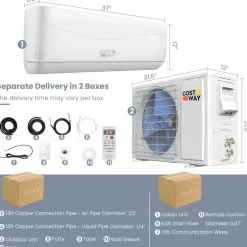 18000Btu/H Mini Wall-Mounted AC Unit with Heat Pump & Ductless Inverter System Rooms up to 1250 Sq.Ft, 18000BTU, 208-230V, 19 SEER