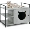 Cat Litter Box Enclosure, 2-in-1 Hidden Cat Washroom & Side Table W/ 2-Tier Storage Shelf