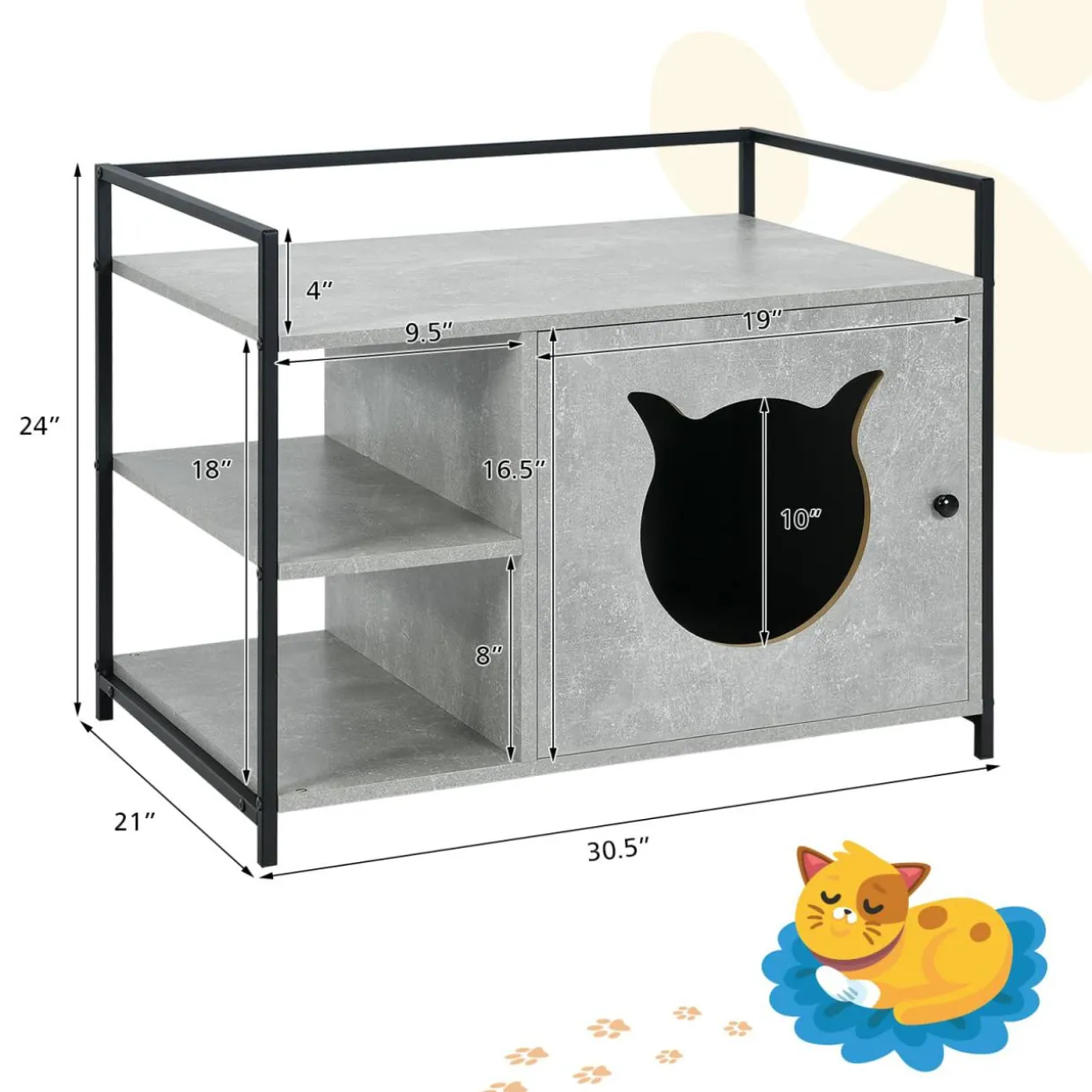 Cat Litter Box Enclosure, 2-in-1 Hidden Cat Washroom & Side Table W/ 2-Tier Storage Shelf