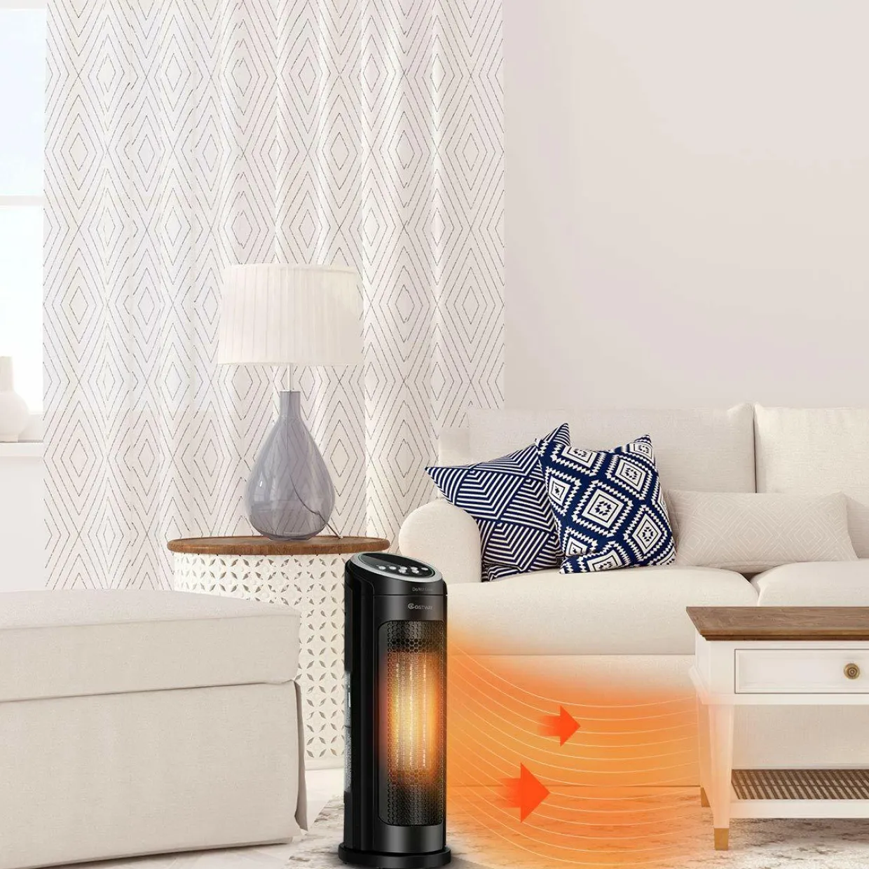 Ceramic Space Heater, Oscillating Tower Heater, Portable Infrared Heater Fan Indoor Use with Remote