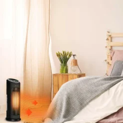 Ceramic Space Heater, Oscillating Tower Heater, Portable Infrared Heater Fan Indoor Use with Remote