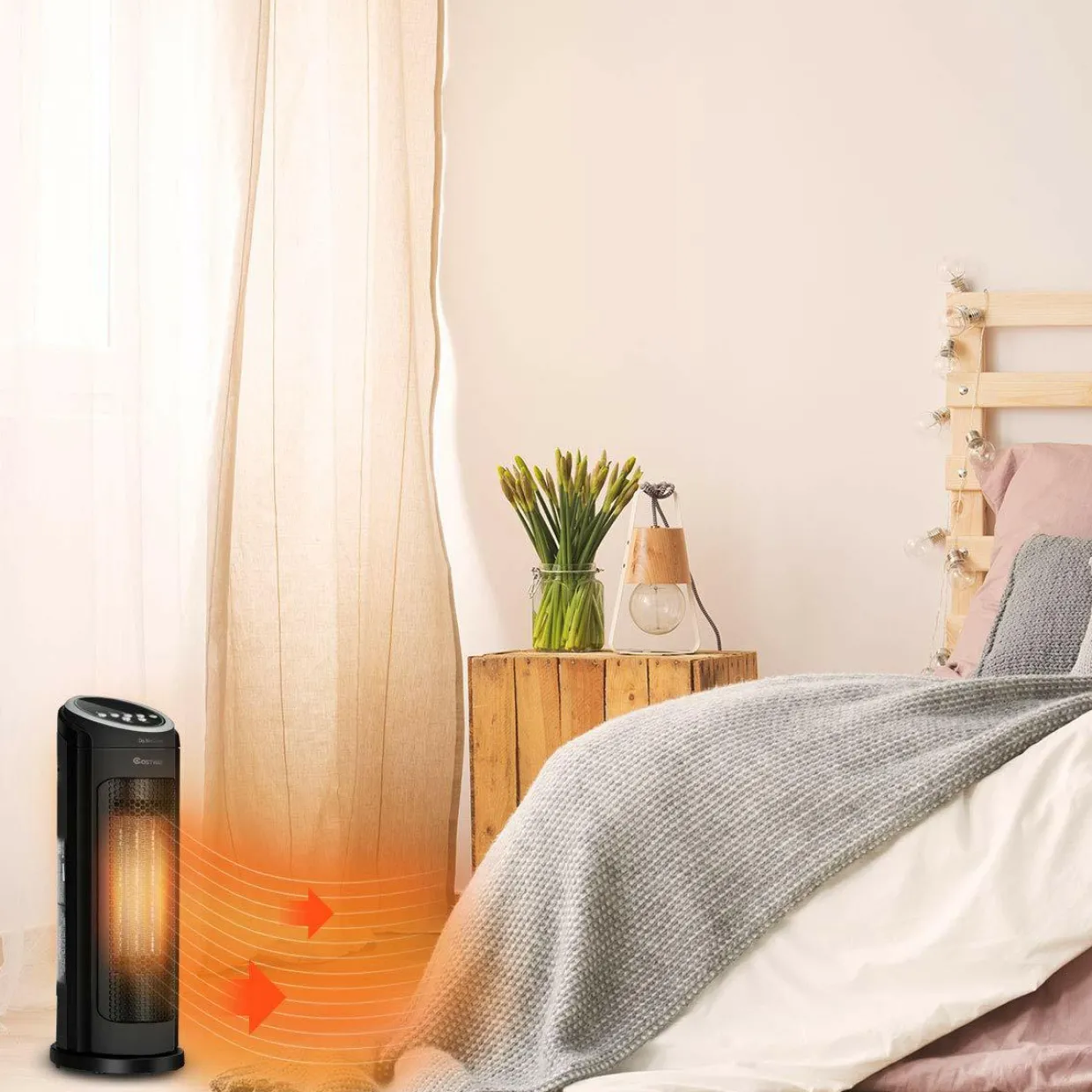 Ceramic Space Heater, Oscillating Tower Heater, Portable Infrared Heater Fan Indoor Use with Remote