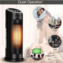 Ceramic Space Heater, Oscillating Tower Heater, Portable Infrared Heater Fan Indoor Use with Remote