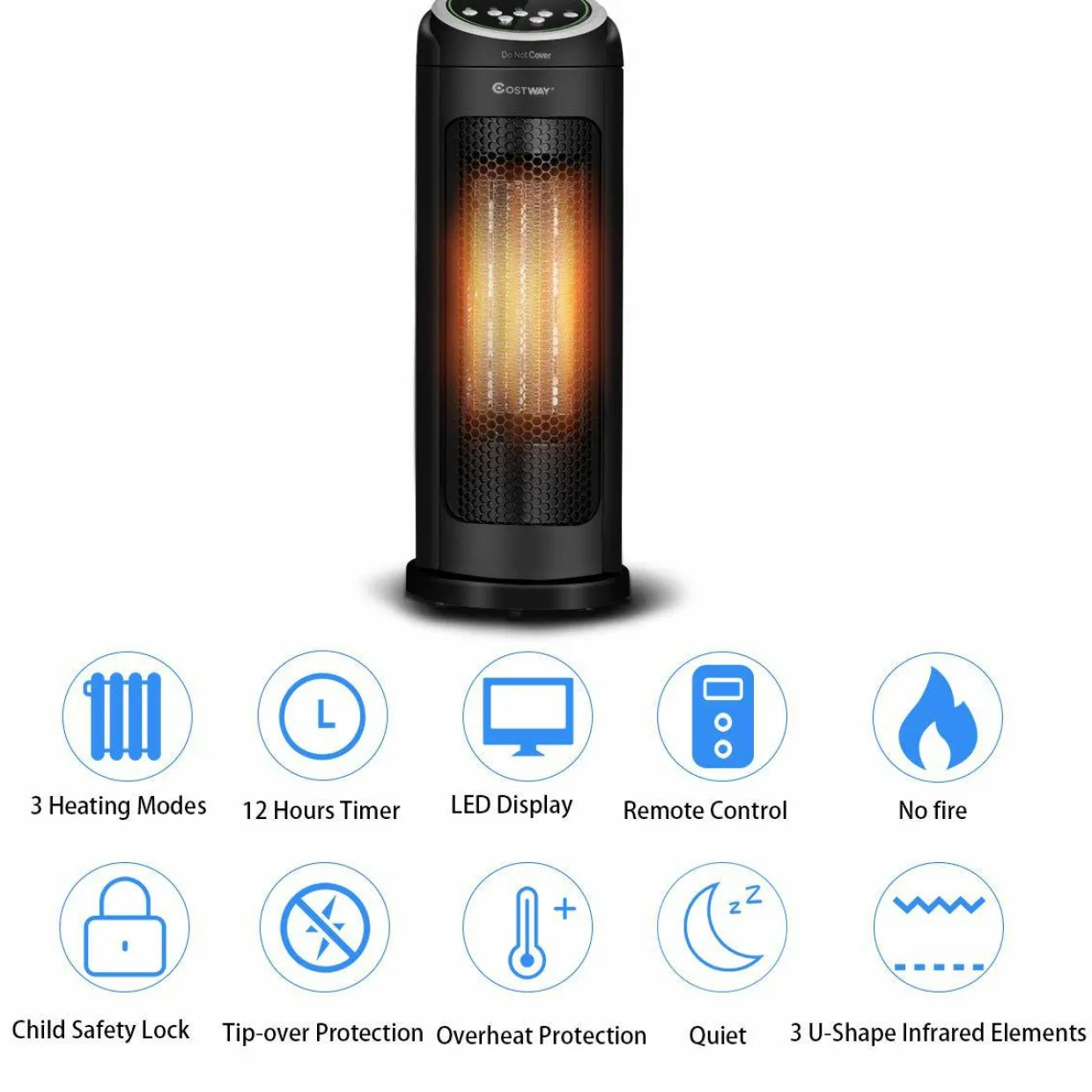 Ceramic Space Heater, Oscillating Tower Heater, Portable Infrared Heater Fan Indoor Use with Remote