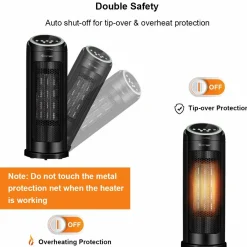 Ceramic Space Heater, Oscillating Tower Heater, Portable Infrared Heater Fan Indoor Use with Remote