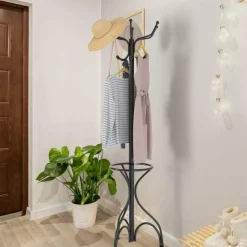 Coat Rack Metal Frame Study Portable Free Standing Entryway Hat Coat Jacket Umbrella Holder